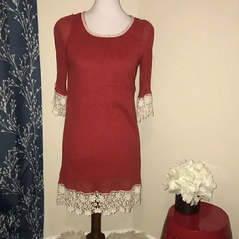 Umgee Boho Lace Trimmed Shift Dress